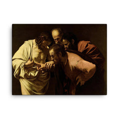 The Incredulity of Saint Thomas by Caravaggio, 1602 canvas print on a plain backdrop in size 18"x24".
