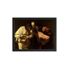 The Incredulity of Saint Thomas by Caravaggio, 1602 framed print on a plain backdrop in size 12"x16".