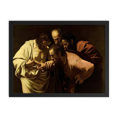 The Incredulity of Saint Thomas by Caravaggio, 1602 framed print on a plain backdrop in size 18"x24".