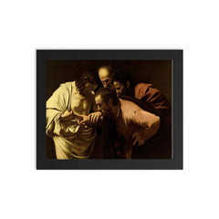 The Incredulity of Saint Thomas by Caravaggio, 1602 framed print on a plain backdrop in size 8"x10".