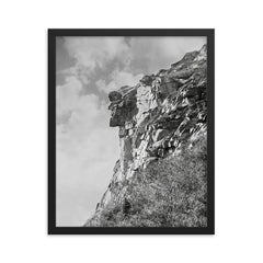 The jagged profile of The Old Man of The Mountain, the New Hampshire state symbol - Franconia, New Hampshire, 1901 framed print on a plain backdrop in size 16"x20".