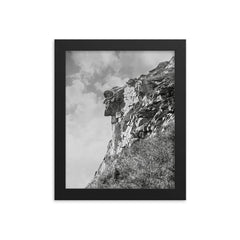 The jagged profile of The Old Man of The Mountain, the New Hampshire state symbol - Franconia, New Hampshire, 1901 framed print on a plain backdrop in size 8"x10".
