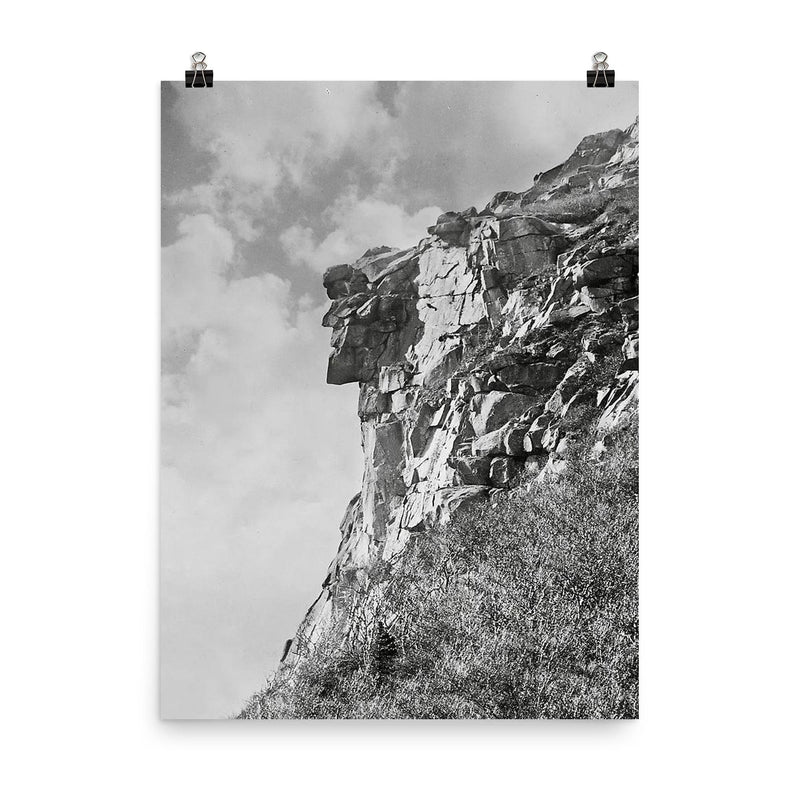 The jagged profile of The Old Man of The Mountain, the New Hampshire state symbol - Franconia, New Hampshire, 1901 poster on a plain backdrop in size 8