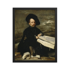 The Jester Don Diego de Acedo by Diego Velázquez, 1645 framed print on a plain backdrop in size 16"x20".