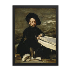 The Jester Don Diego de Acedo by Diego Velázquez, 1645 framed print on a plain backdrop in size 18"x24".
