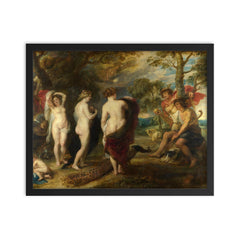 The Judgement of Paris by Peter Paul Rubens framed print on a plain backdrop in size 16"x20".