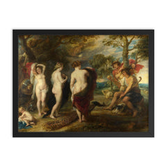 The Judgement of Paris by Peter Paul Rubens framed print on a plain backdrop in size 18"x24".