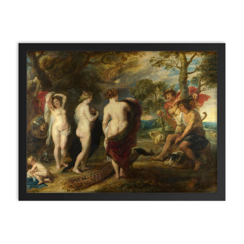 The Judgement of Paris by Peter Paul Rubens framed print on a plain backdrop in size 18