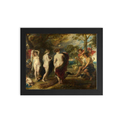 The Judgement of Paris by Peter Paul Rubens framed print on a plain backdrop in size 8"x10".