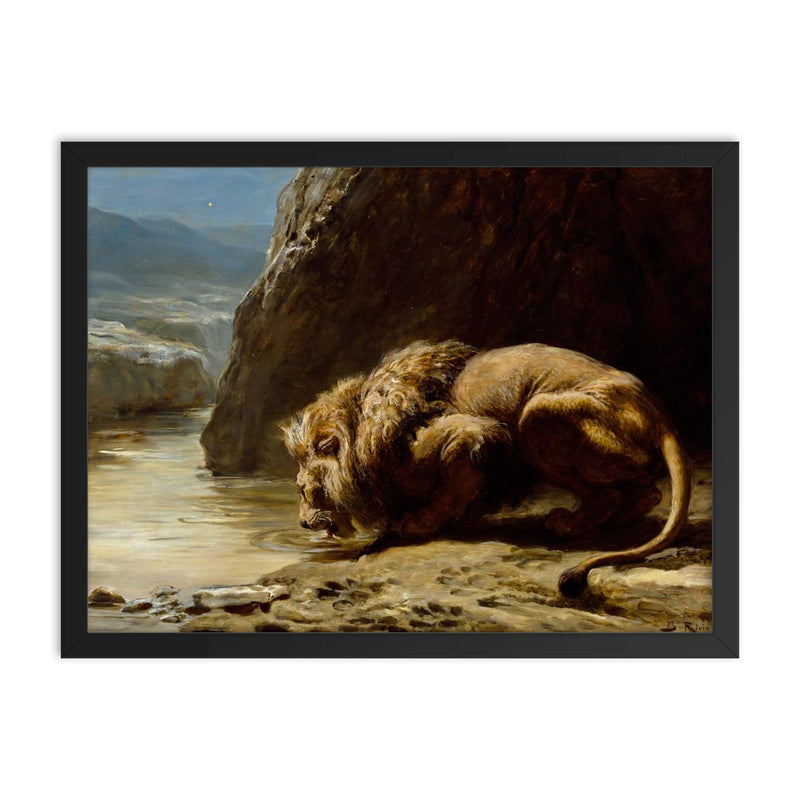 The King Drinks by Briton Riviere framed print on a plain backdrop in size 18