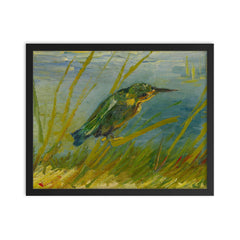 The Kingfisher by Vincent van Gogh framed print on a plain backdrop in size 16"x20".