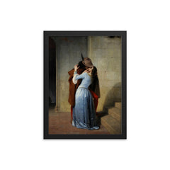 The Kiss by Francesco Hayez framed print on a plain backdrop in size 12"x16".