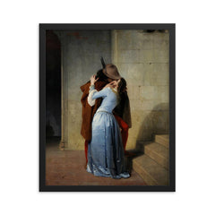 The Kiss by Francesco Hayez framed print on a plain backdrop in size 16"x20".