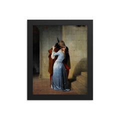 The Kiss by Francesco Hayez framed print on a plain backdrop in size 8"x10".