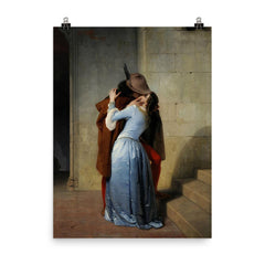 The Kiss by Francesco Hayez poster on a plain backdrop in size 8"x10".