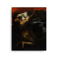 The Kiss of the Sphinx by Franz von Stuck, 1895 canvas print on a plain backdrop in size 16"x20".