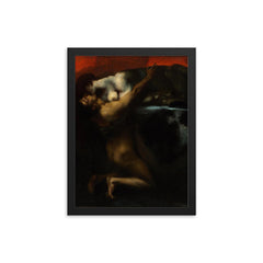 The Kiss of the Sphinx by Franz von Stuck, 1895 framed print on a plain backdrop in size 12"x16".