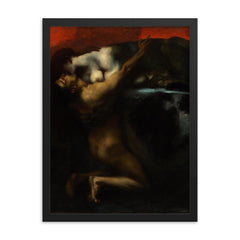 The Kiss of the Sphinx by Franz von Stuck, 1895 framed print on a plain backdrop in size 18"x24".
