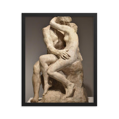 The Kiss Rodin sculpture framed print on a plain backdrop in size 16"x20".
