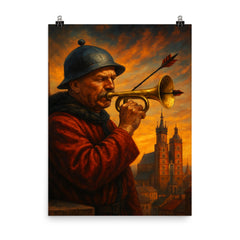 The Kraków trumpet cut short by arrow poster on a plain backdrop in size 8"x10".