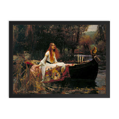 The Lady of Shalott by John William Waterhouse framed print on a plain backdrop in size 18"x24".