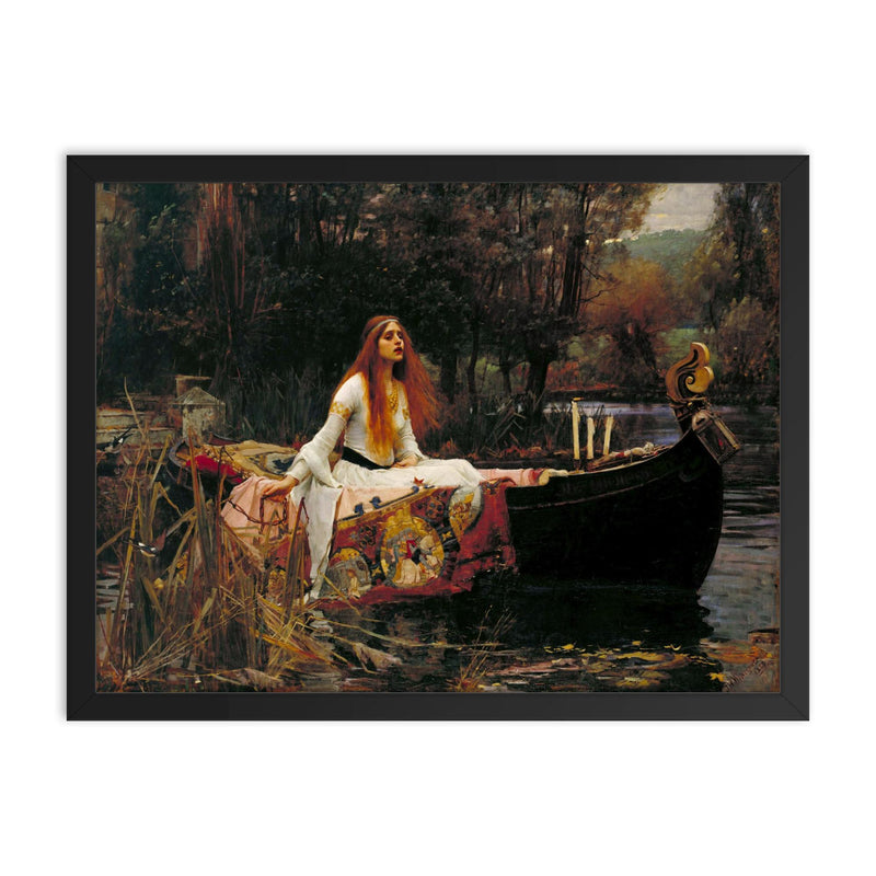 The Lady of Shalott by John William Waterhouse framed print on a plain backdrop in size 18