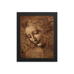 The Lady with Dishevelled Hair - La Scapigliata by Leonardo da Vinci framed print on a plain backdrop in size 8"x10".