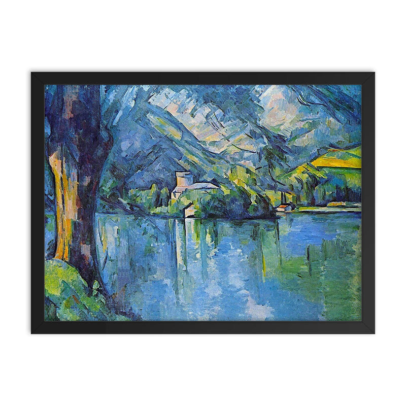 The Lake of Annecy by Paul Cezanne framed print on a plain backdrop in size 18