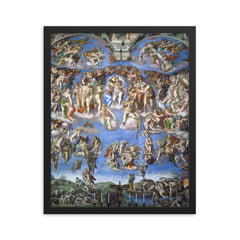 The Last Judgement by Michelangelo framed print on a plain backdrop in size 16"x20".