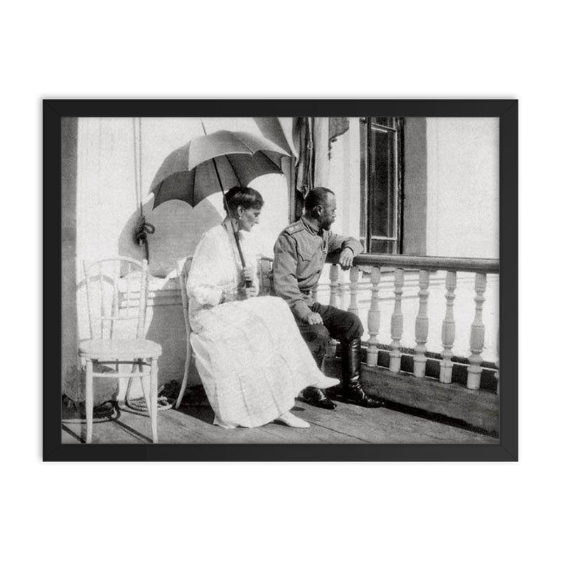 The Last Known Photograph of Tsar Nicholas II and Alexandra, August 1917 framed print on a plain backdrop in size 18