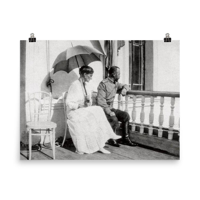 The Last Known Photograph of Tsar Nicholas II and Alexandra, August 1917 poster on a plain backdrop in size 8