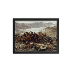 The Last Stand of the 44th Regiment of Foot at the Battle of Gandamak by William Barnes Wollen, 1898 framed print on a plain backdrop in size 12"x16".
