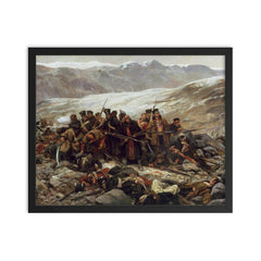 The Last Stand of the 44th Regiment of Foot at the Battle of Gandamak by William Barnes Wollen, 1898 framed print on a plain backdrop in size 16"x20".