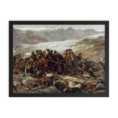 The Last Stand of the 44th Regiment of Foot at the Battle of Gandamak by William Barnes Wollen, 1898 framed print on a plain backdrop in size 18"x24".