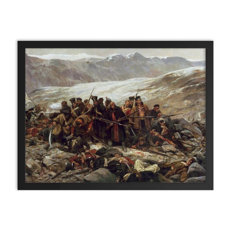 The Last Stand of the 44th Regiment of Foot at the Battle of Gandamak by William Barnes Wollen, 1898 framed print on a plain backdrop in size 18