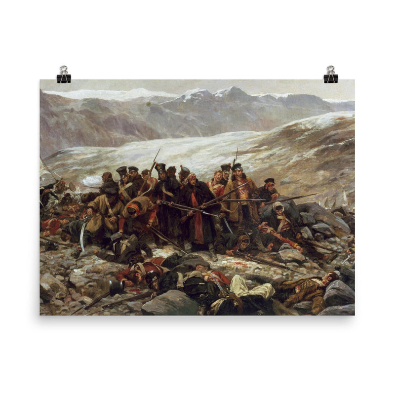 The Last Stand of the 44th Regiment of Foot at the Battle of Gandamak by William Barnes Wollen, 1898 poster on a plain backdrop in size 8