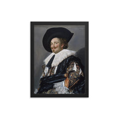The Laughing Cavalier by Frans Hals, 1624 framed print on a plain backdrop in size 12"x16".