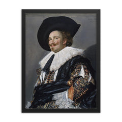 The Laughing Cavalier by Frans Hals, 1624 framed print on a plain backdrop in size 18"x24".