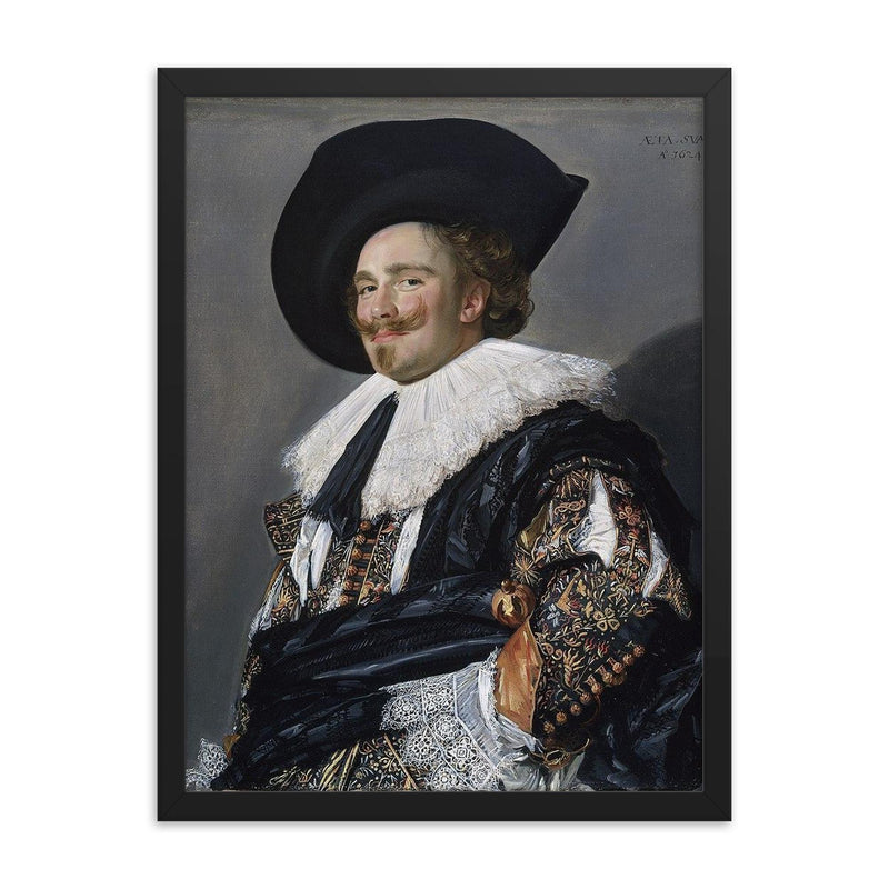 The Laughing Cavalier by Frans Hals, 1624 framed print on a plain backdrop in size 18