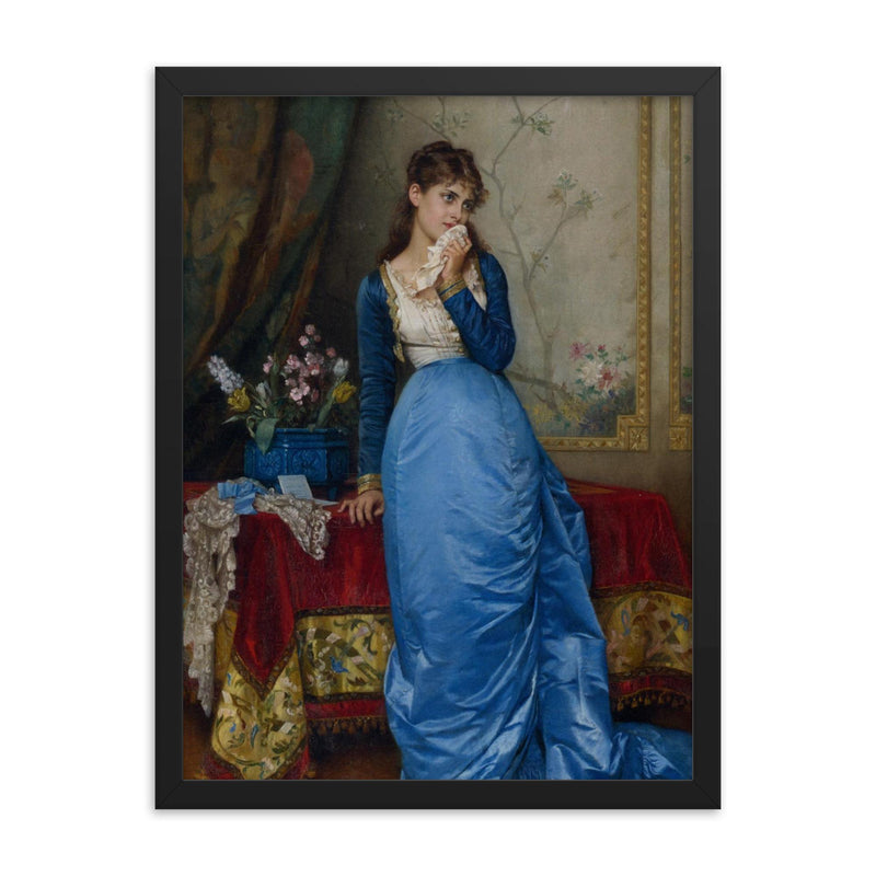 The Letter by Auguste Toulmouche, 1879 framed print on a plain backdrop in size 18