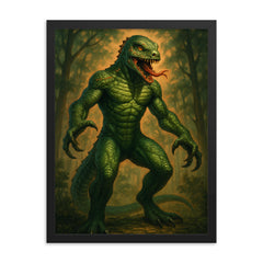 The Lizard Man of Bishopville framed print on a plain backdrop in size 18"x24".