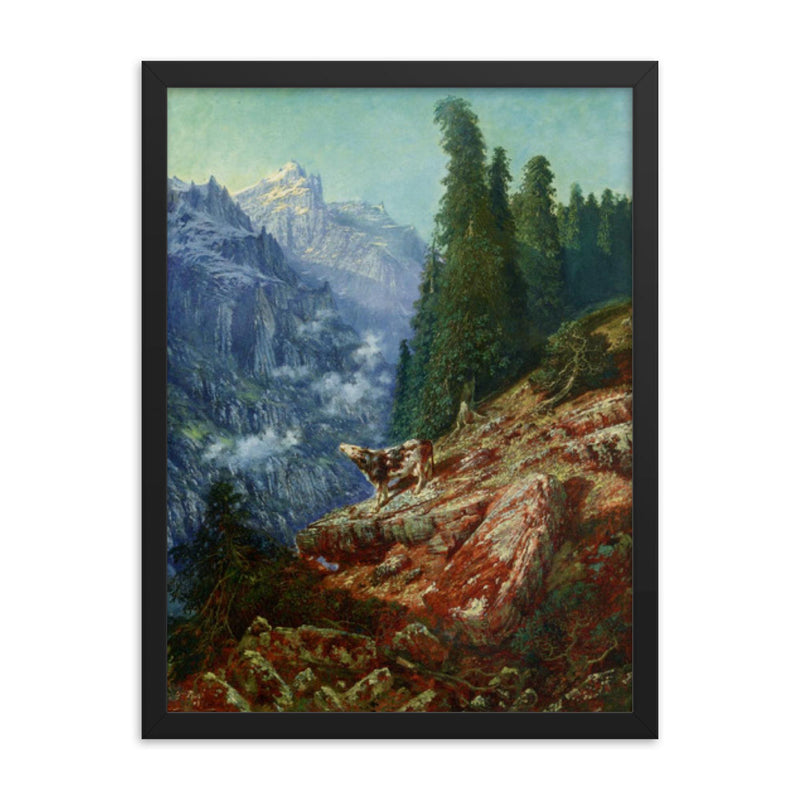 The Lost Cow by Gustav Doré, 1852 framed print on a plain backdrop in size 18