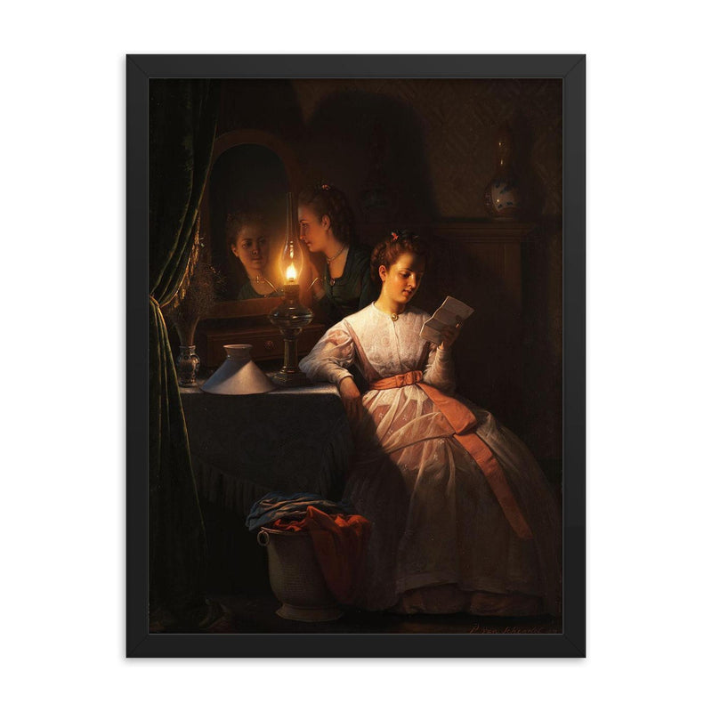 The Love Letter by Petrus van Schendel framed print on a plain backdrop in size 18