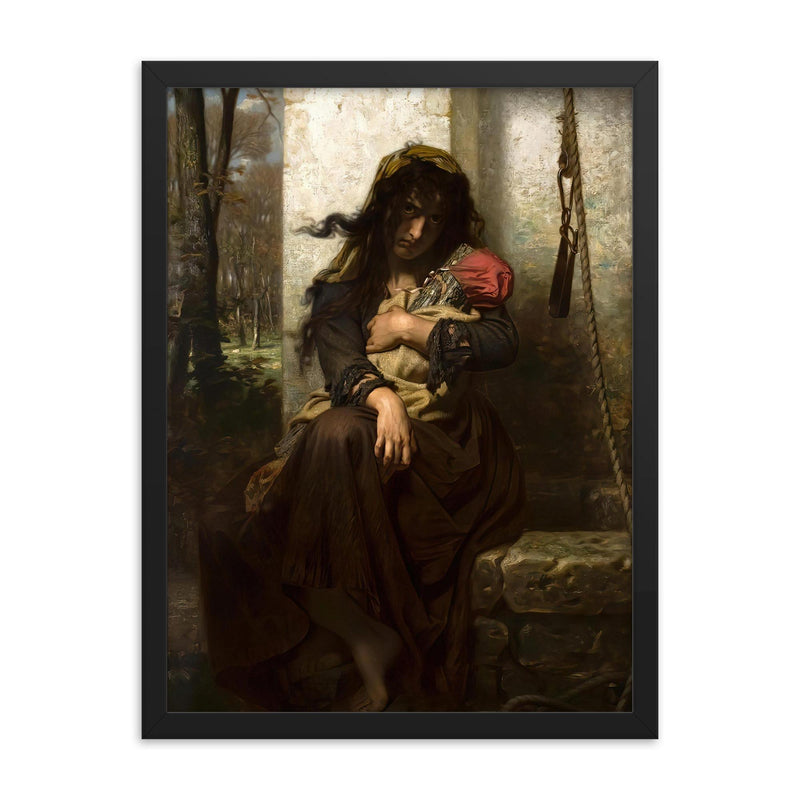 The Lunatic of Etretat by Hugues Merle framed print on a plain backdrop in size 18