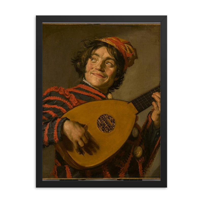 The Lute Player by Frans Hals, 1623-1624 framed print on a plain backdrop in size 18