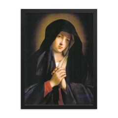The Madonna in Sorrow by Giovanni Battista Salvi da Sassoferrato framed print on a plain backdrop in size 18"x24".