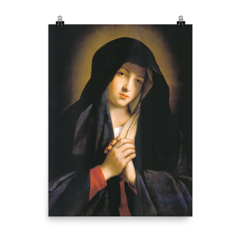 The Madonna in Sorrow by Giovanni Battista Salvi da Sassoferrato poster on a plain backdrop in size 8
