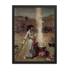 The Magic Circle by John William Waterhouse framed print on a plain backdrop in size 18"x24".