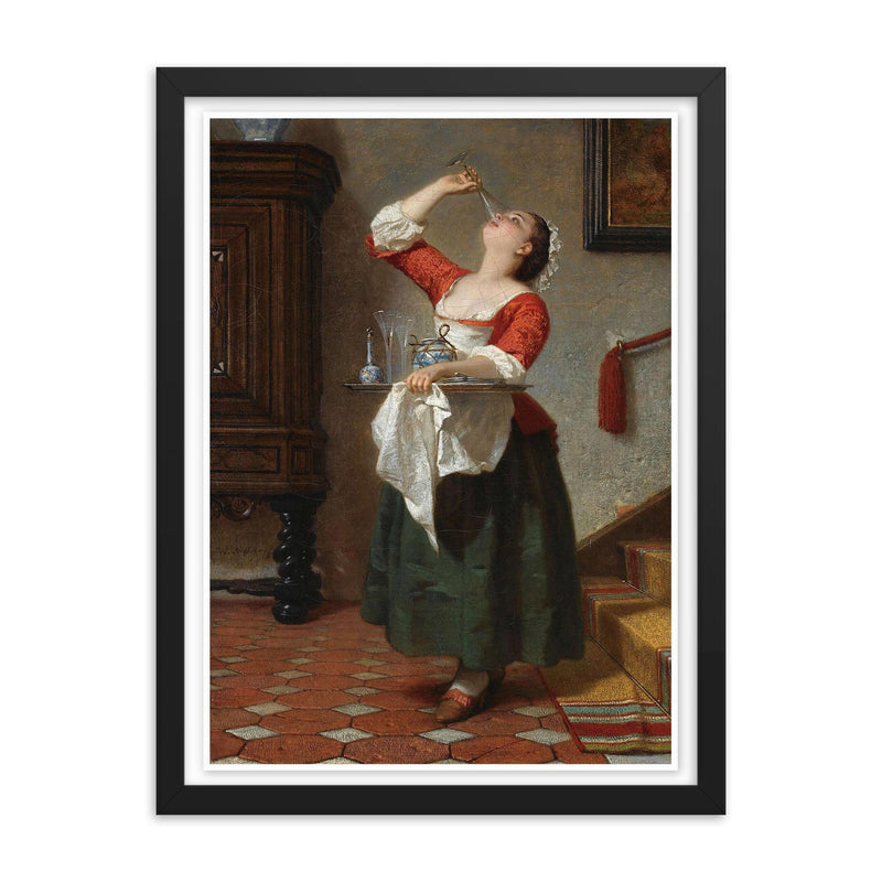 The Maid by Wilhelm August Lebrecht Amberg framed print on a plain backdrop in size 18