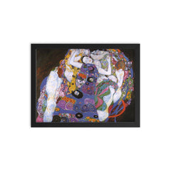 The Maiden by Gustav Klimt framed print on a plain backdrop in size 12"x16".